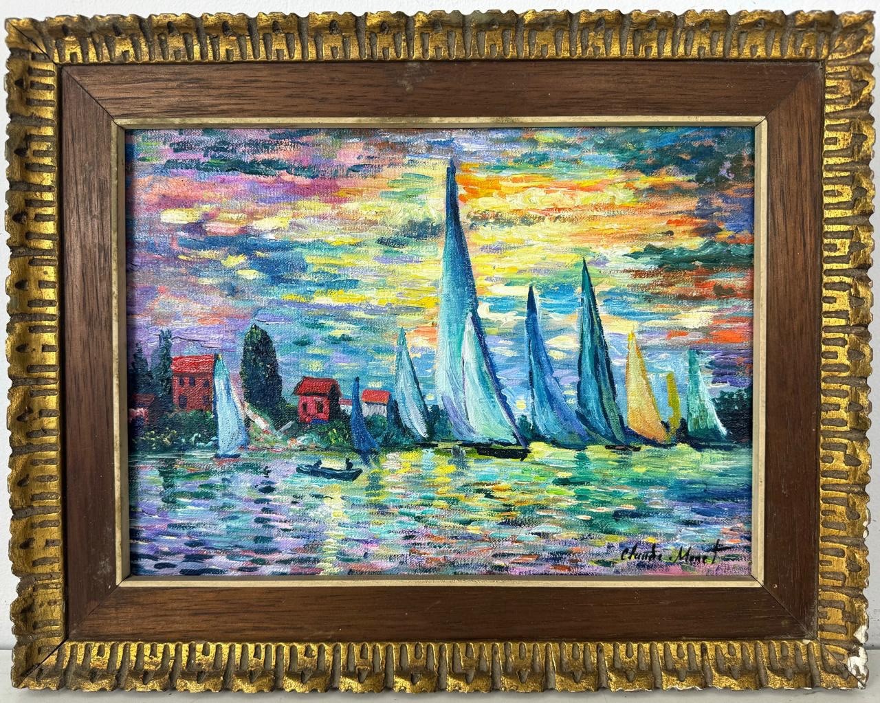 Claude Monet (Handmade) Oil On Canvas Signed & Stamped Framed Painting, Vtg Art