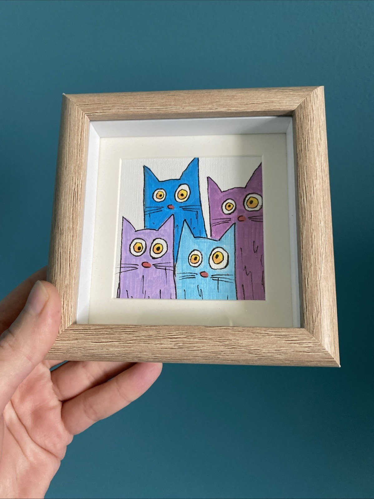 Whimsical Cats Original Acrylic Painting Mini,small,4/4 Framed