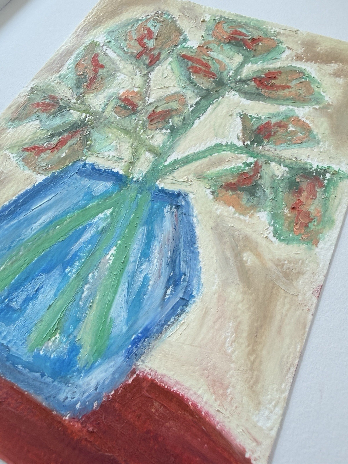 Original Impressionistic Oil Pastel Painting Artwork 5”x7” Abstract Decor