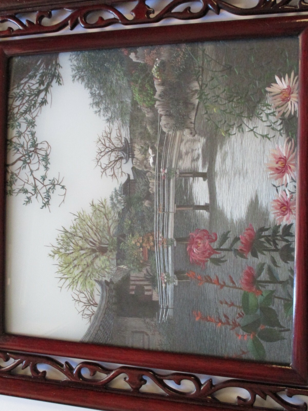 INCREDIBLE DOUBLE SIDED FINE CHINESE SCHOLAR NEEDLEPOINT STICH ART LANDSCAPE OLD