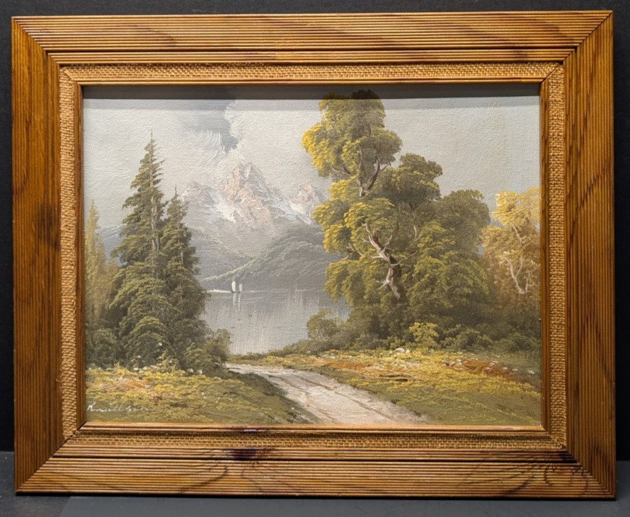 Vintage MCM Original R. Willson Mountain Landscape Oil Painting 20″ x 16″