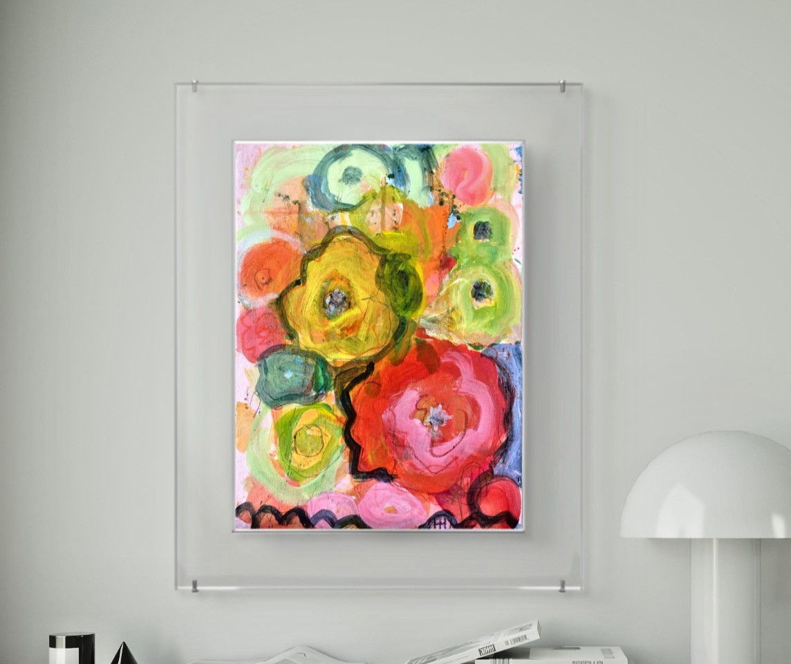 Original Abstract Floral Acrylic 12×16 Canvas Painting, Holly Hammond