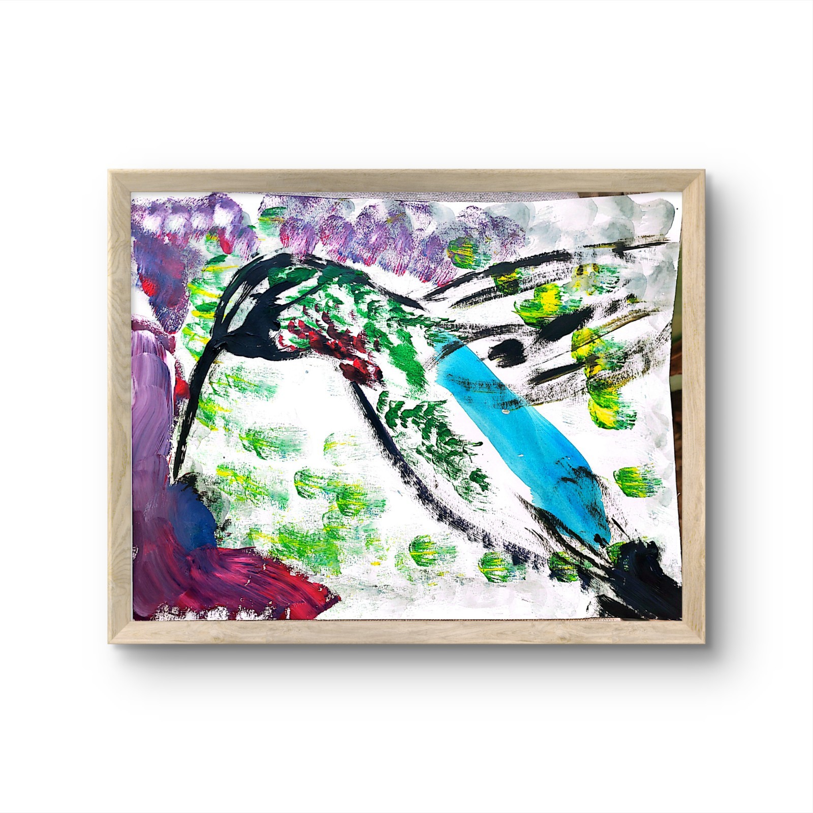 Hummingbird Unique Abstract Expressionism Wall Art Canvas Board 11×14