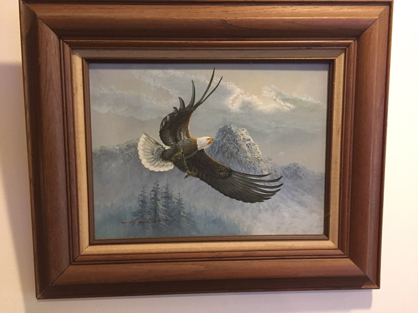 M.P. Elliott Oil On Canvas American Bald Eagle In Flight