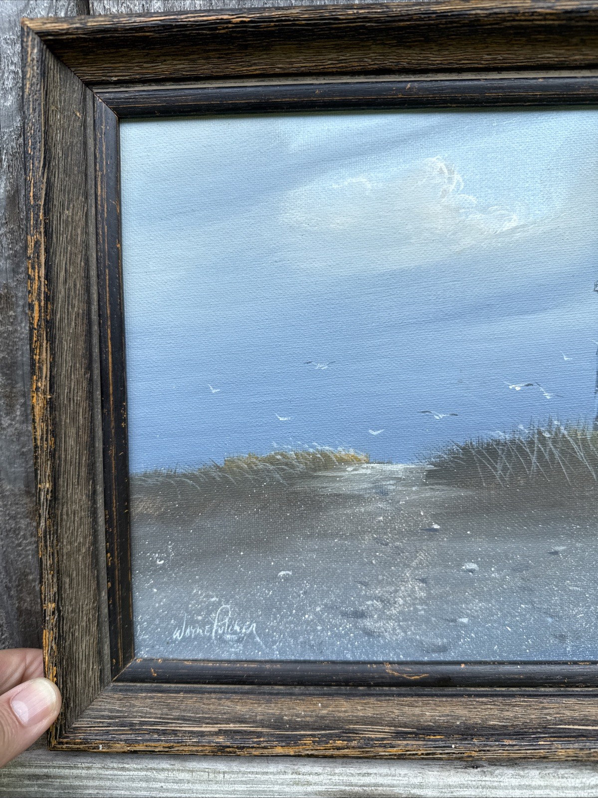 Rare Vtg Signed Wayne Fulcher MCM Sea Seascape Lighthouse Oil Painting 1960s NC