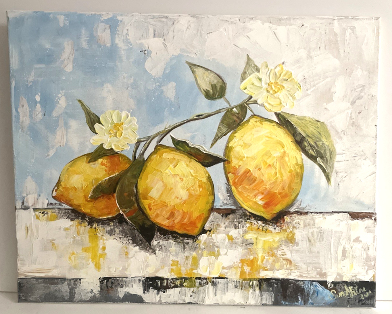 Vintage Impressionist Painting, Fruit Still Life 20×16″ Lemons signed