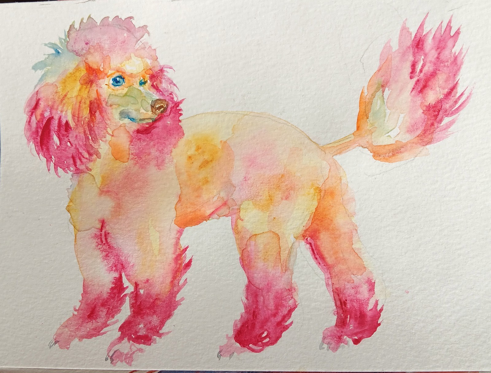 Pink poodle Original painting dog art wall decor,dog Pet lover Best gift, 5×7″