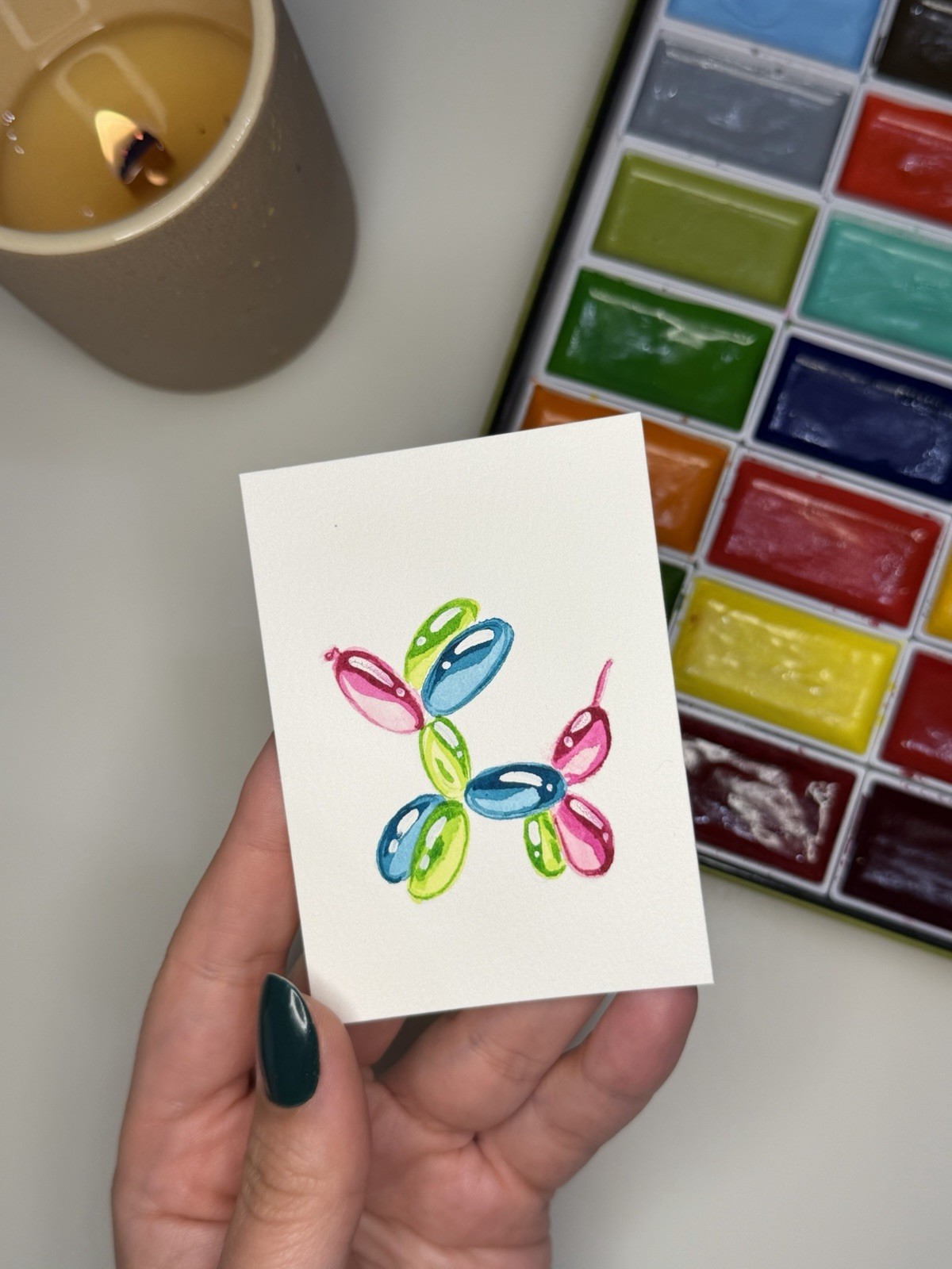 ACEO Original Mini Painting 2.5×3.5in /Colorful Balloon Dog