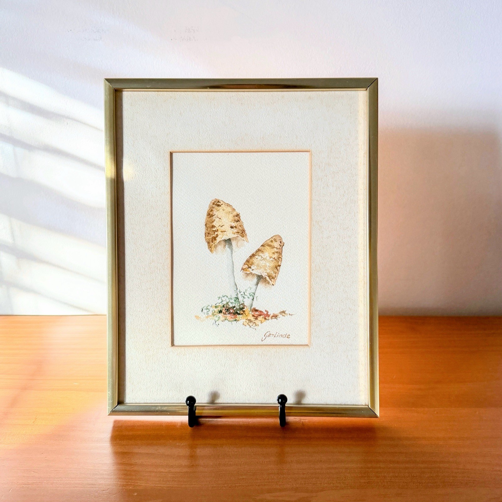 Shaggy Mane Mushroom Watercolor | Framed & Matted | Signed Gerlinde