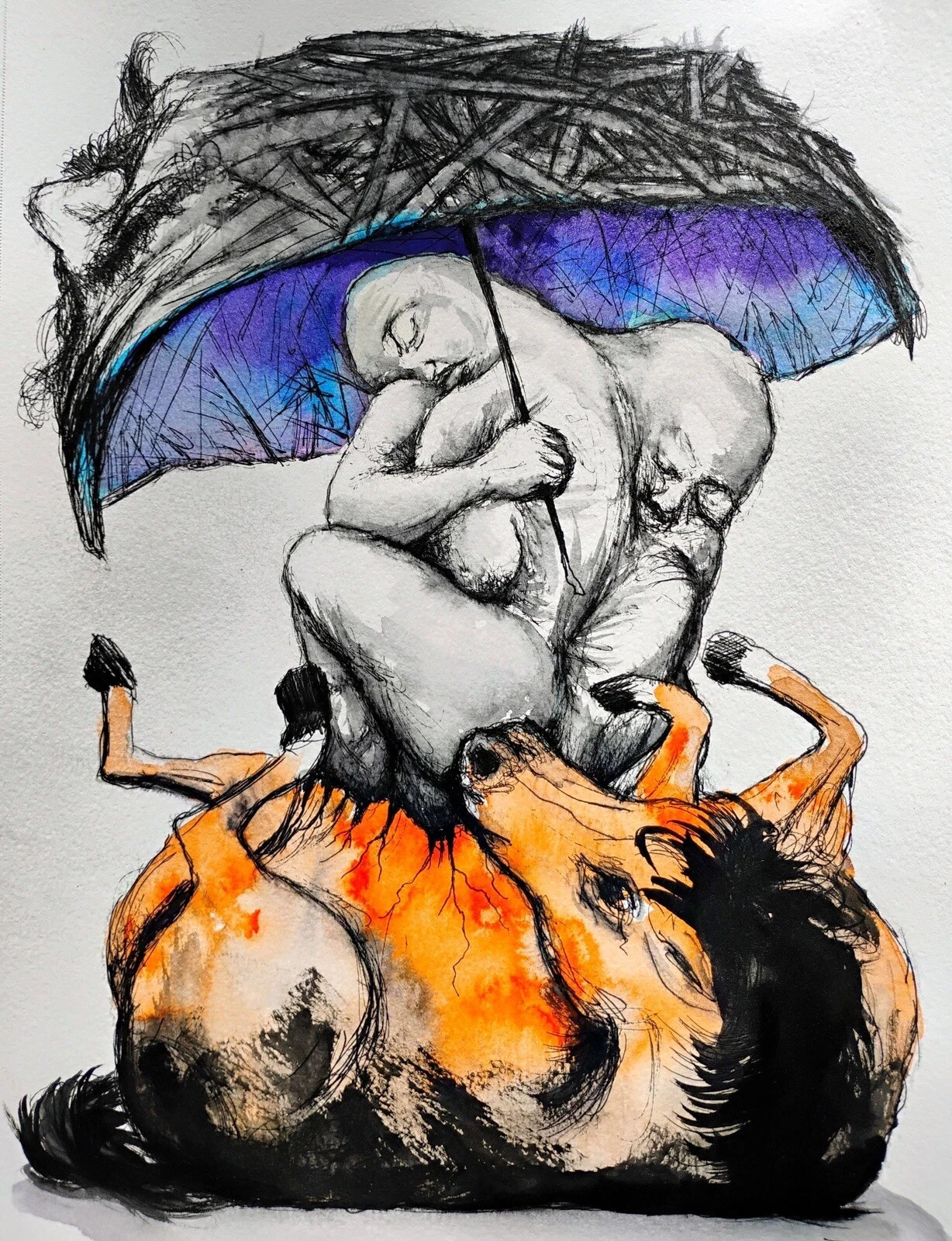 ALAIN DONATE HERNANDEZ ORIGINAL MIXED MEDIA ACRYLIC,INK ON CARDBOARD 9″X 12″