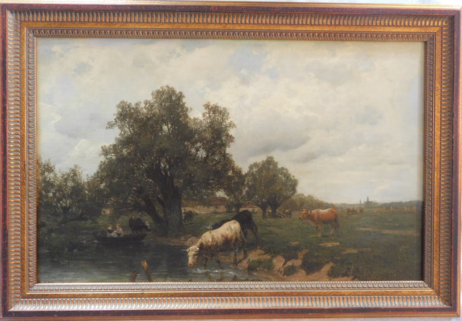 ÖLGEMÄLDE » FLUSSLANDSCHAFT MIT KÜHEN“ WILHELM SCHMITT UM 1870