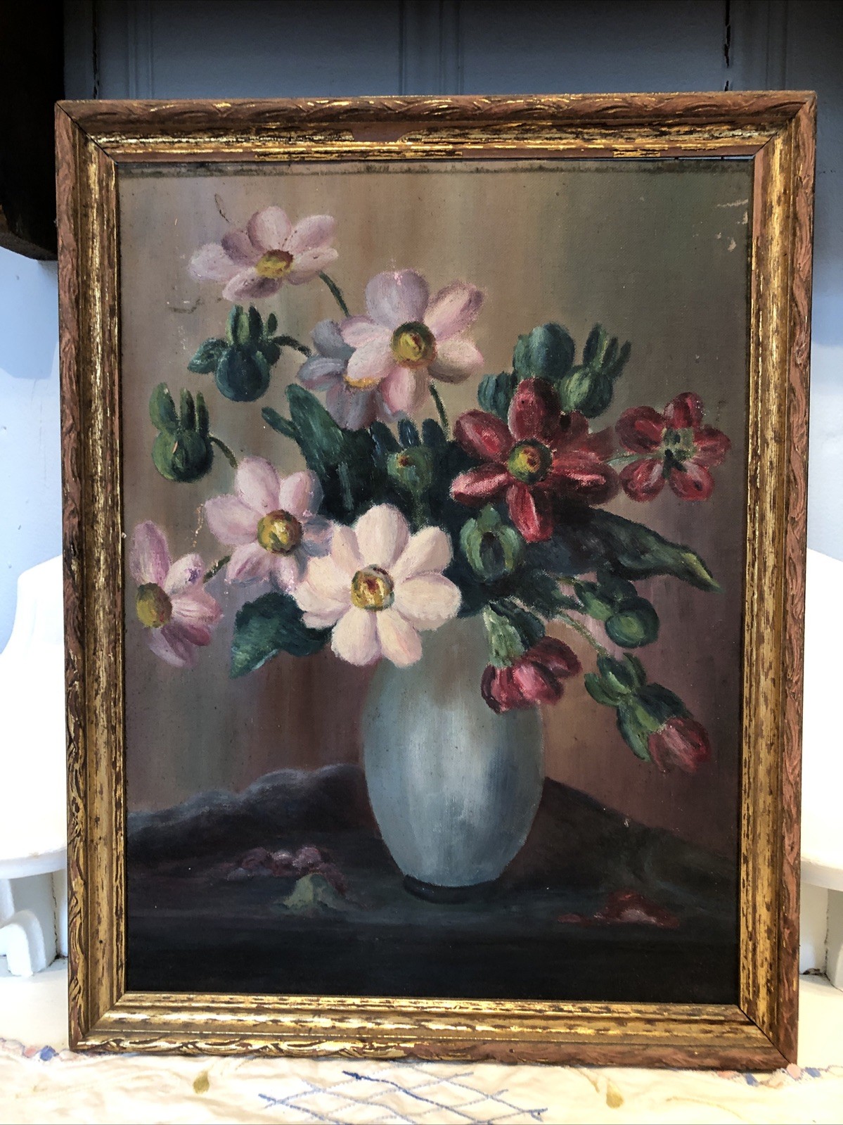 Vintage Original Oil Painting of Flowers in a Vase C.1930’s 17.5 x 13.5”