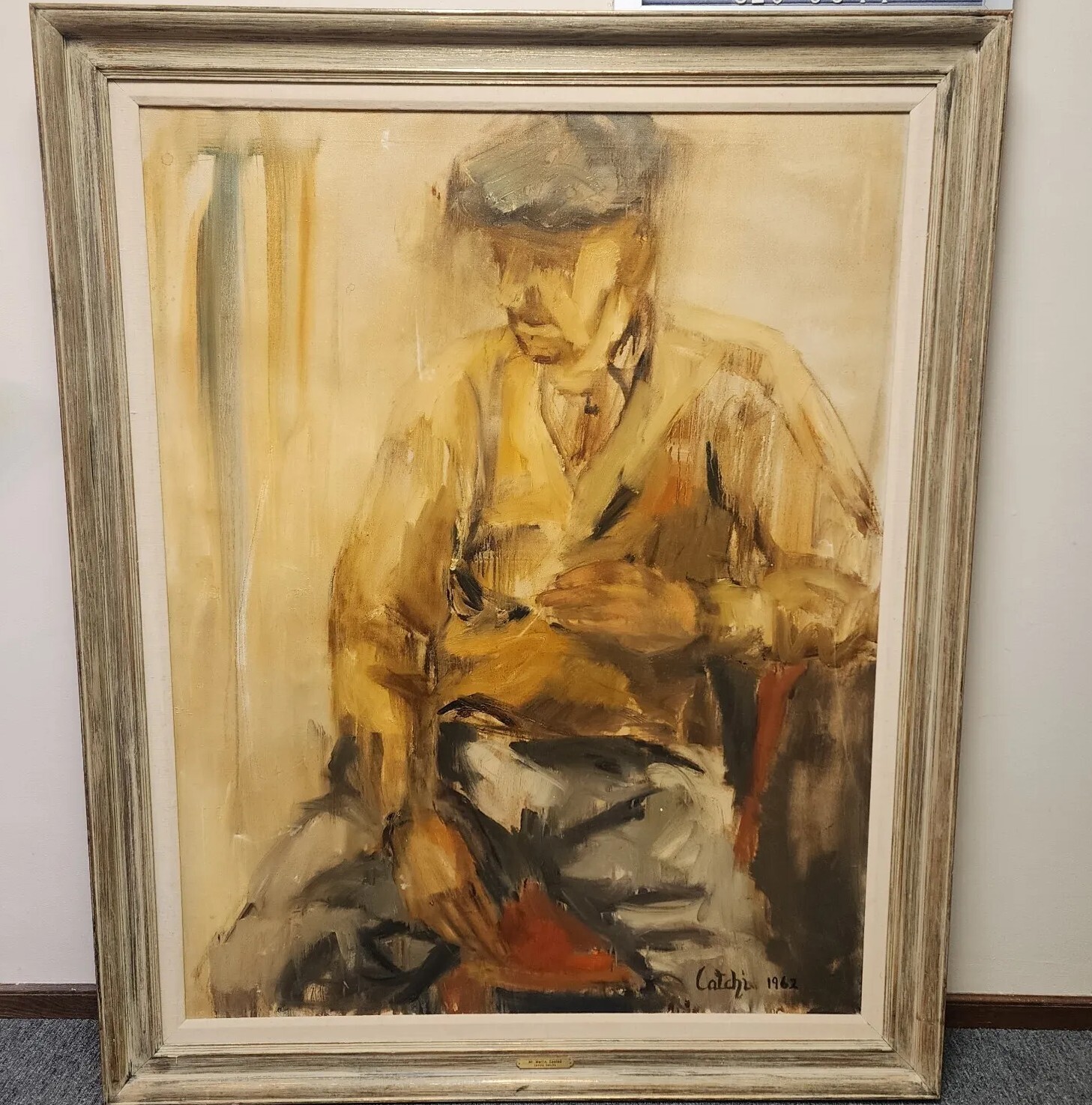 Lrg Vintage Catherine Catchi Childs Mid Century Modern Oil Painting 1960s Signed