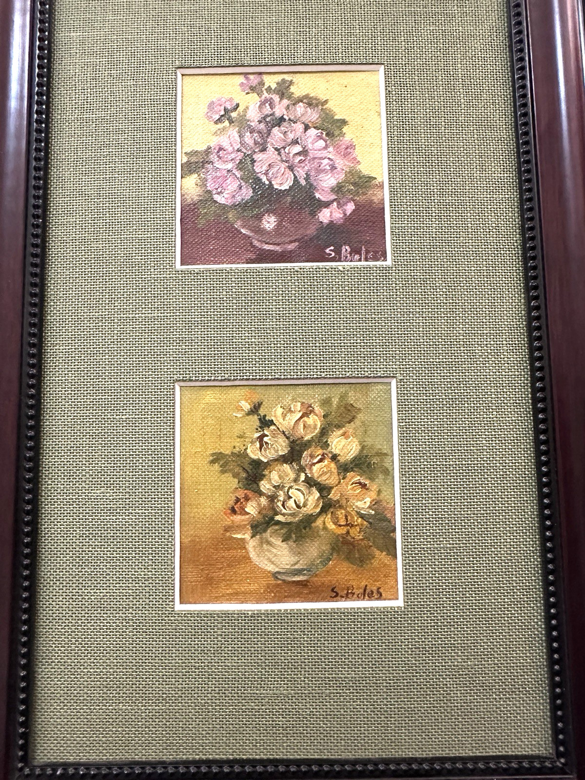 Original Oil Paintings By S. Boles Signed 2-3/4” Each Framed 8”x12” Linen Mat