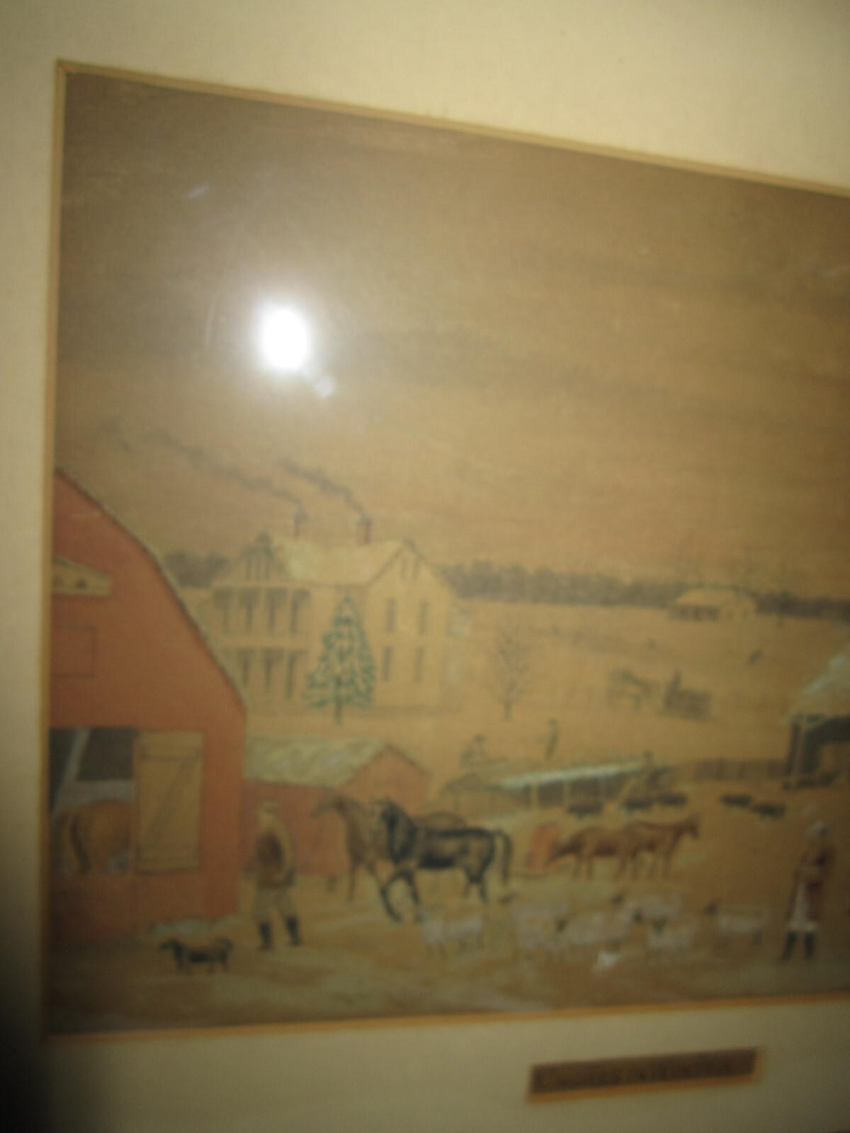 Antique framed art, Chores In Winter – painting / drawing signed Penfield, 1897