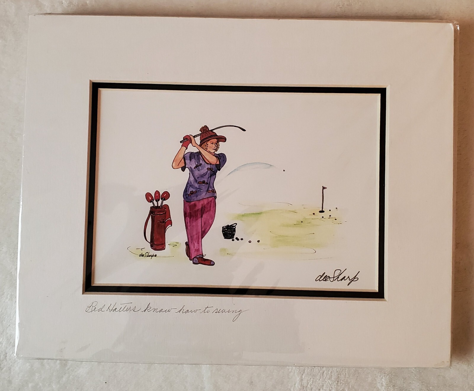 Red Hat Original Artwork, Double Matted for 8X10 Frame, New, Fun, Whimsical