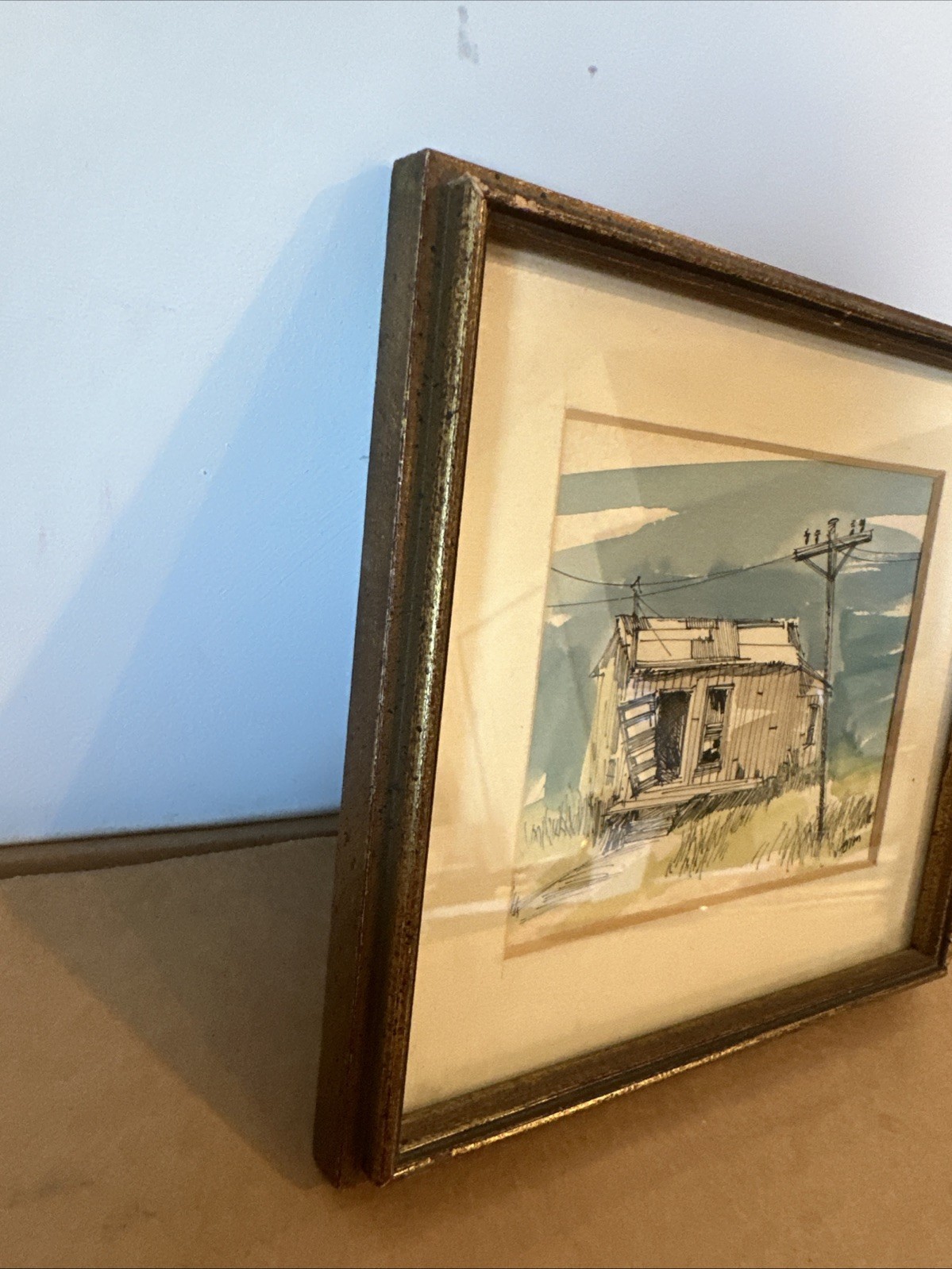 original watercolor painting signed framed vintage Rural Life Miniature
