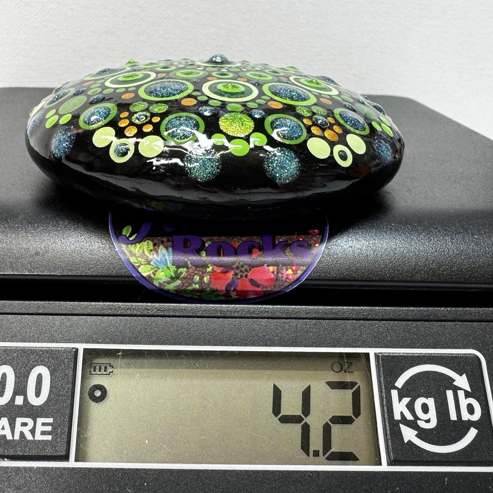 3” Emerald Oz Mandala Green – Hand Painted Handmade Stone – By JaDeL
