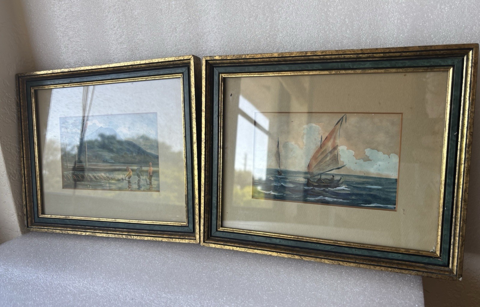 SET OF TWO VINTAGE – WATER COLOR PAINTINGS – WATER SCAPES – BEAUTIFULY FRAMED!