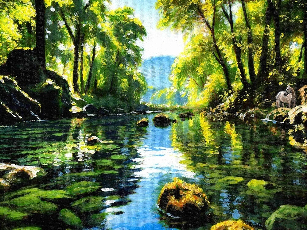 Original Oil Painting Arseni QUIET RIVER 12″x8″ Landscape Impressionism Art