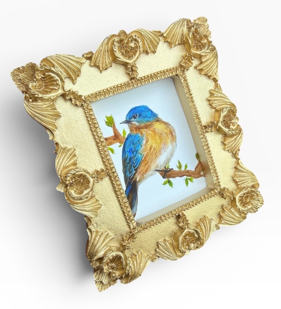 Bluebird mini watercolor bird print of original painting • vintage ornate frame