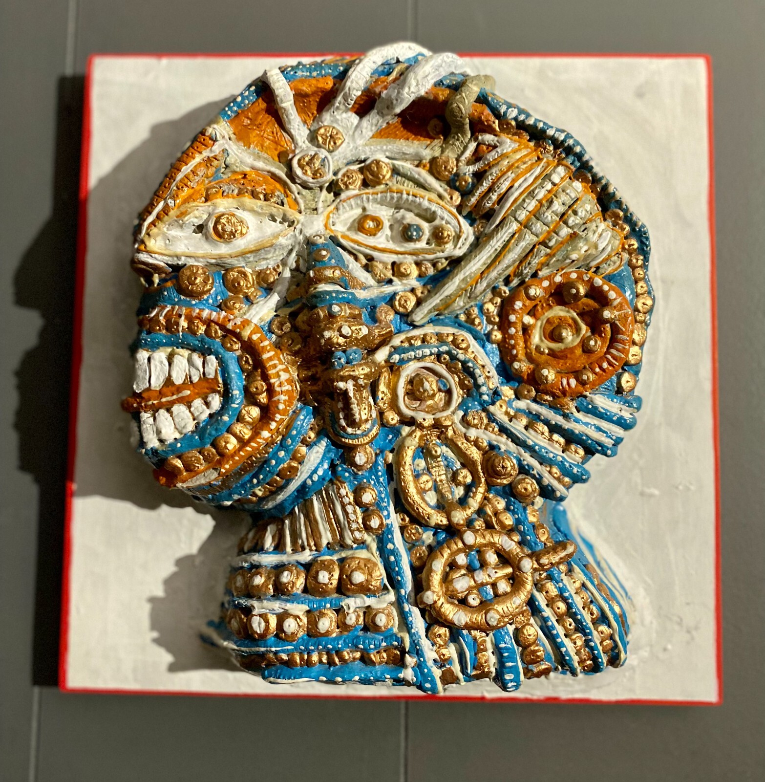 Original Sculpture 3d Painting Tribal Expressionism Title:»Ancient Mind» 12×12