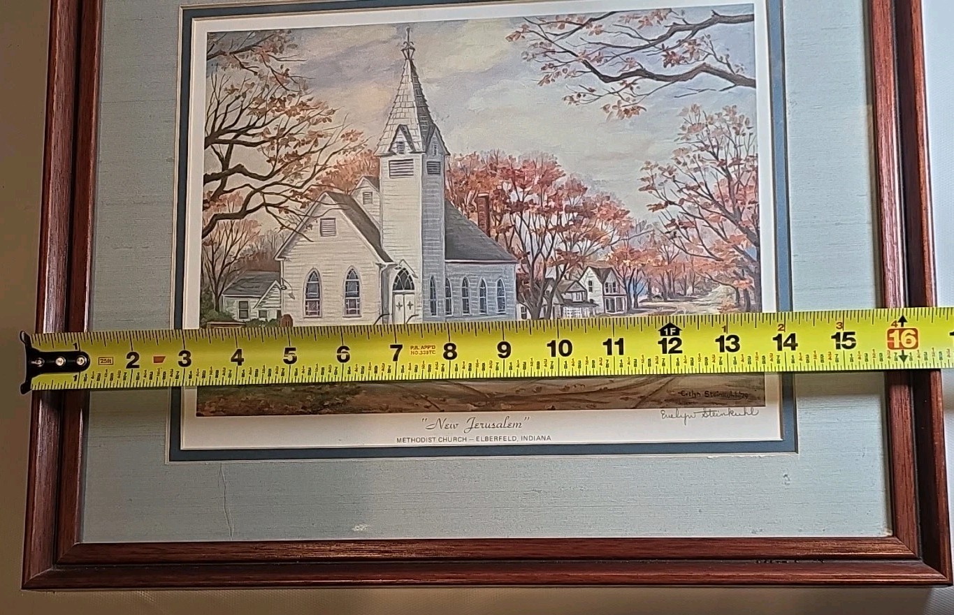 VTG Signed Evelyn Steinkuhl New Jerusalem Church Eberfield IN Litho Painting Art