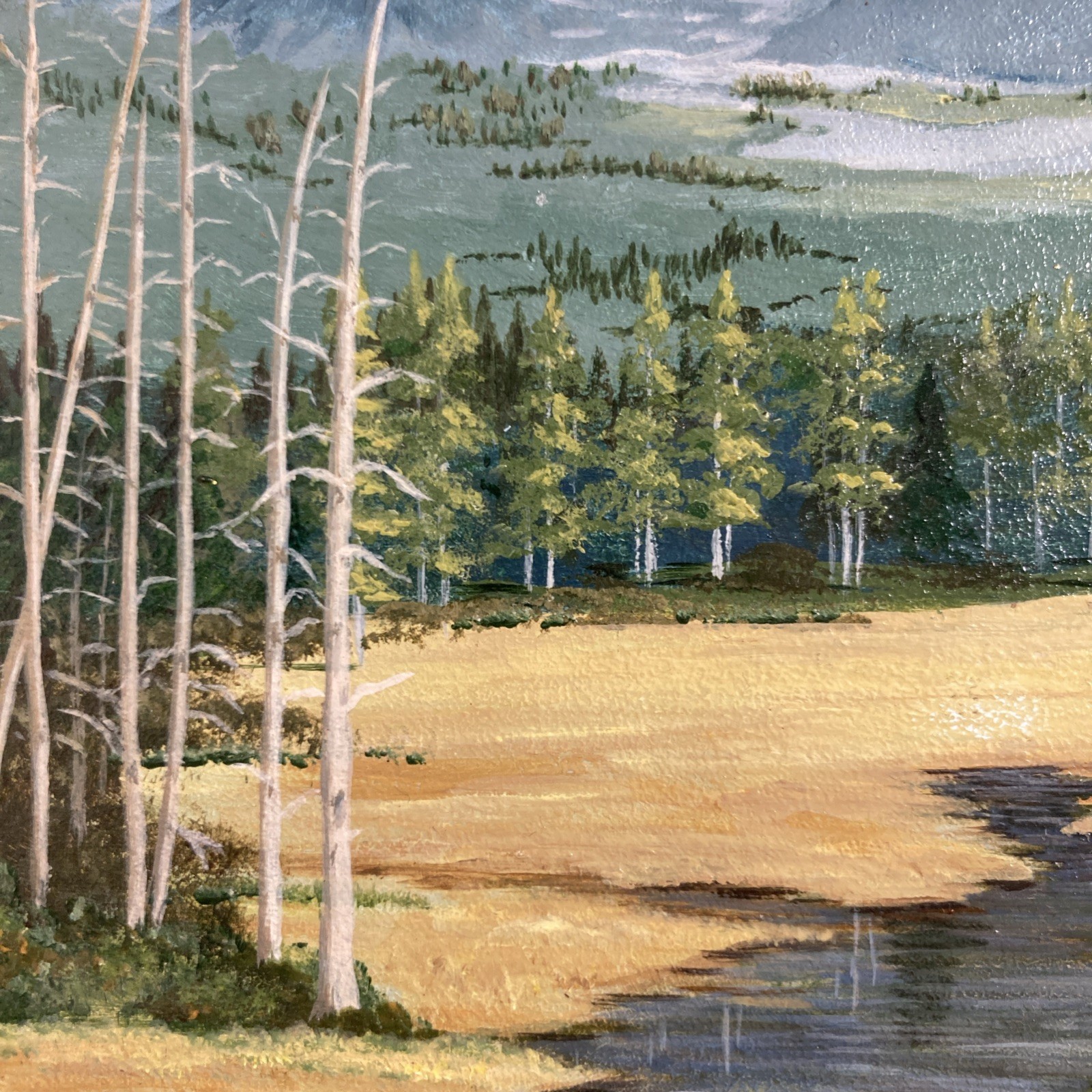 Vintage Original Small Gem Oil Painting Mountain Forest Landscape Signed Tykie