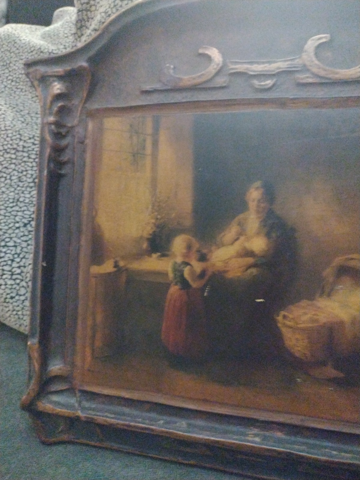 «Mother and ChilPdren In Interior» eernard De Hoog Original Signed Oil On Board.