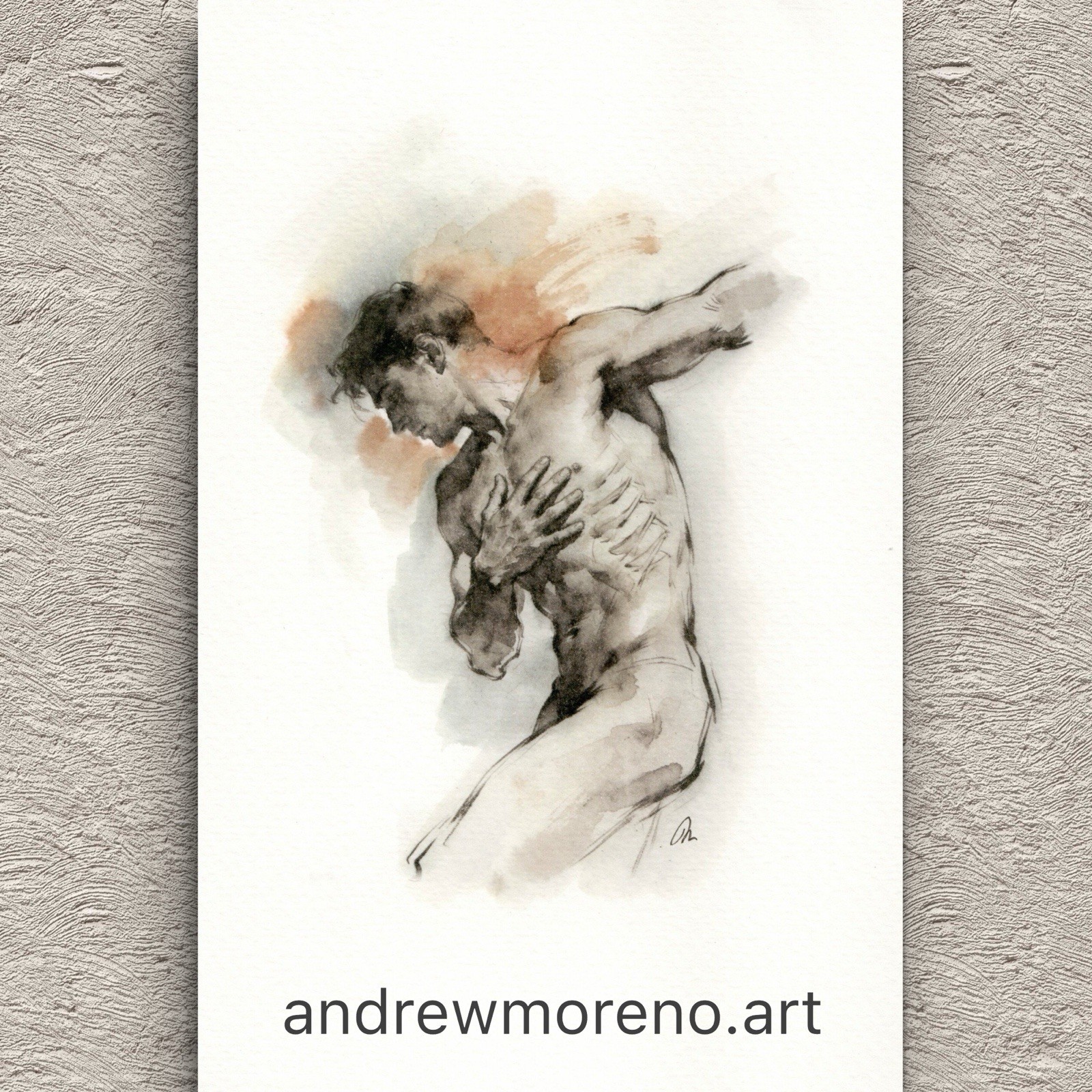 Original Watercolor Painting Male Figure Study Book Page (5.5 × 8.5 inches)