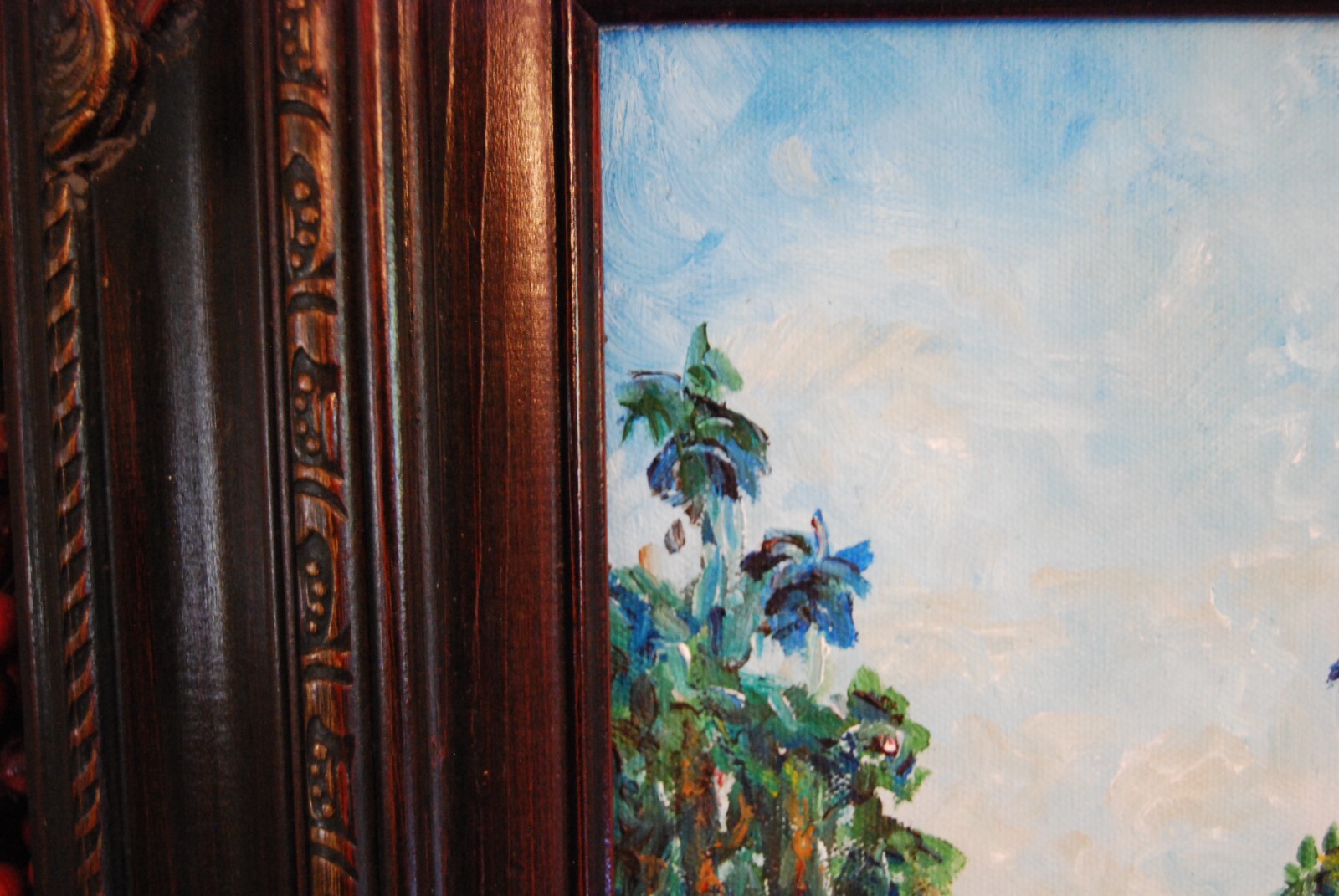 FRAMED ORIGINAL OIL RIVER, PALMS & SKY CUBAN COUNTRY SCENE ARTIST: HECTO VIDAL