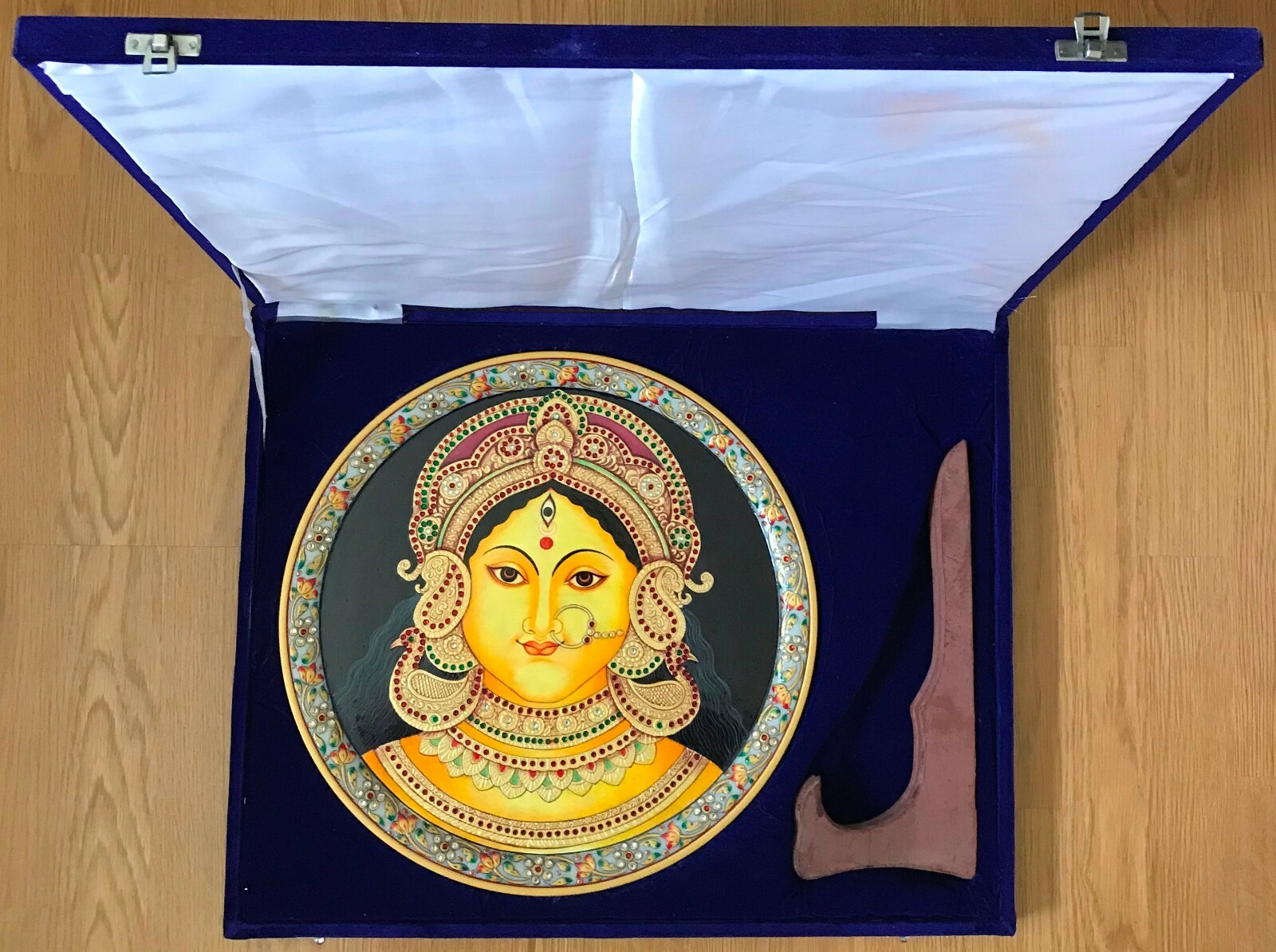 Durga Goddess 15″ Marble Plate Art Handmade Hindu Indian Ethnic Decor Painting