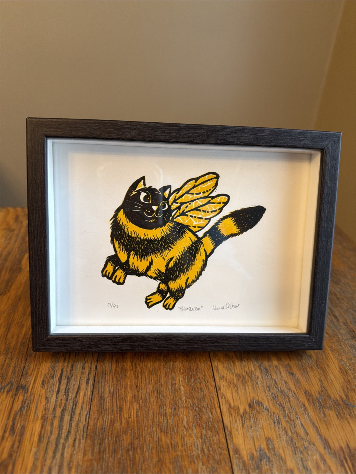 Bumblecat Print Limited Edition cat Art Framed Animals Wall Hannah Gebhart