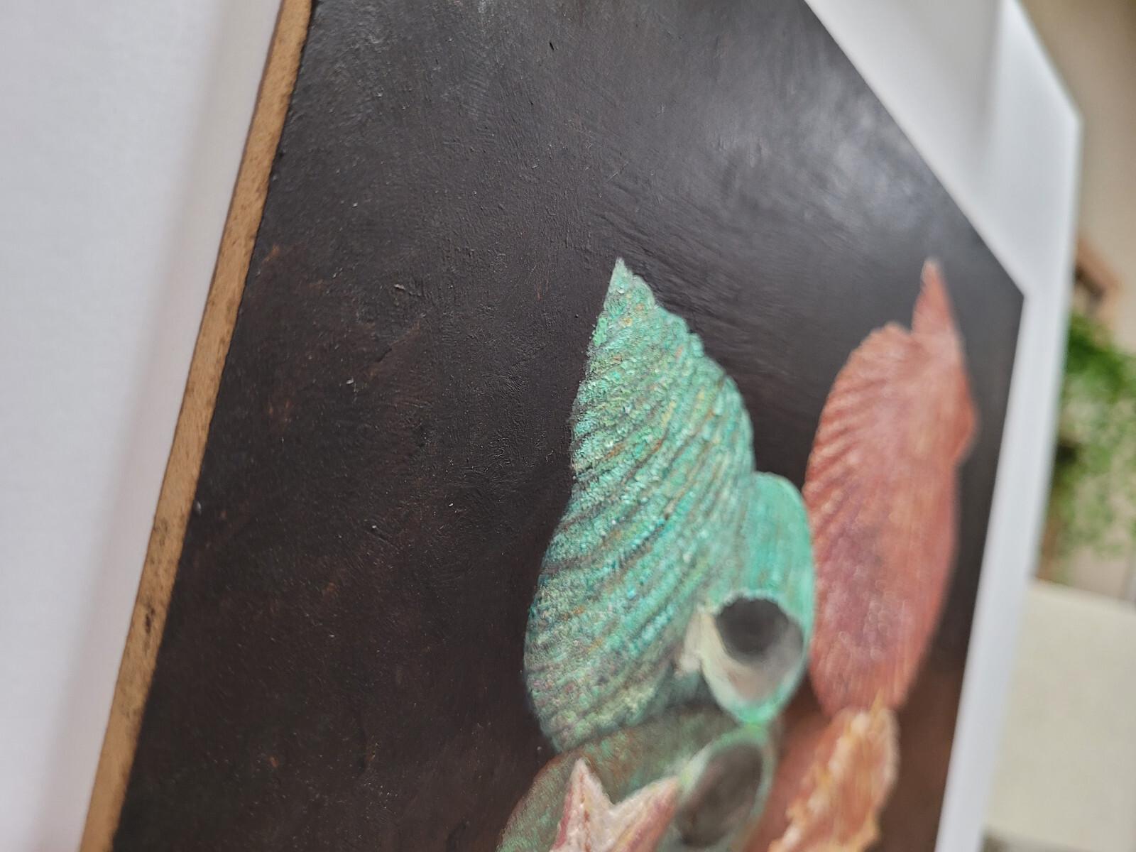 Seashells Still life Original Oil Painting on Thick MDF Board 8x10x0.25in Signed