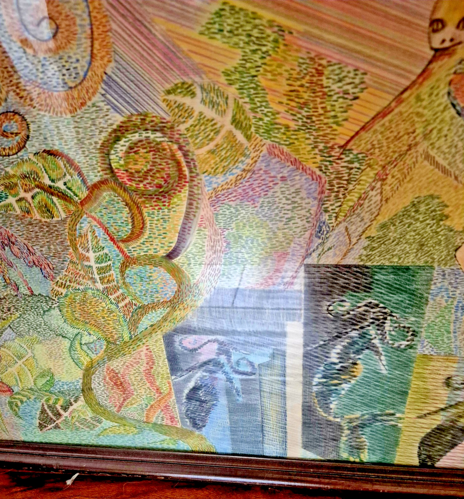 Large 43″ X 36″ Art Painting Colored Pencil Pointillism Mima Trifunovic Mermaids