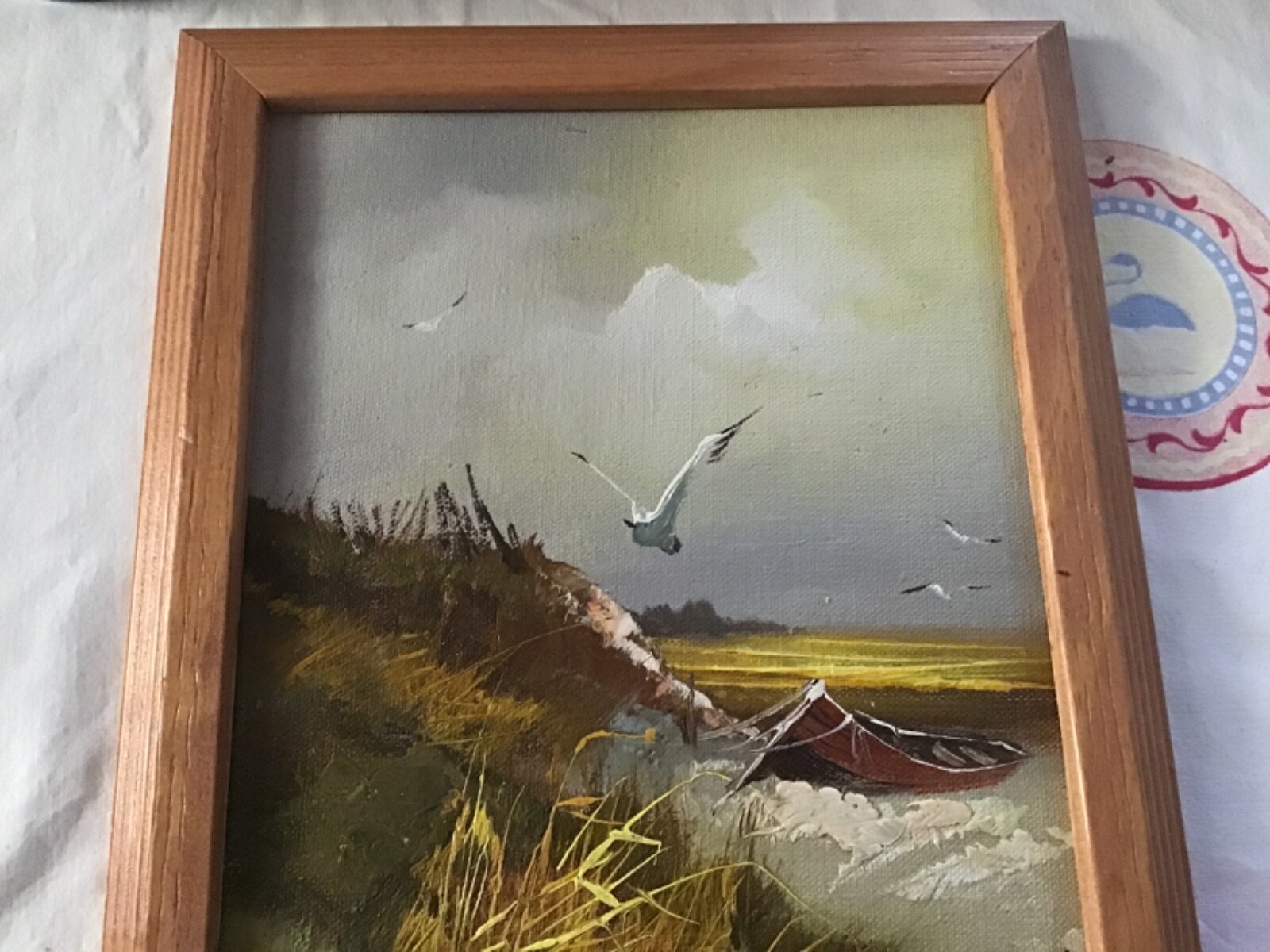 Rare Old Original Art Engle TEXAS Oil PAINTING Beach Front Gull~OOAK~Galvaston