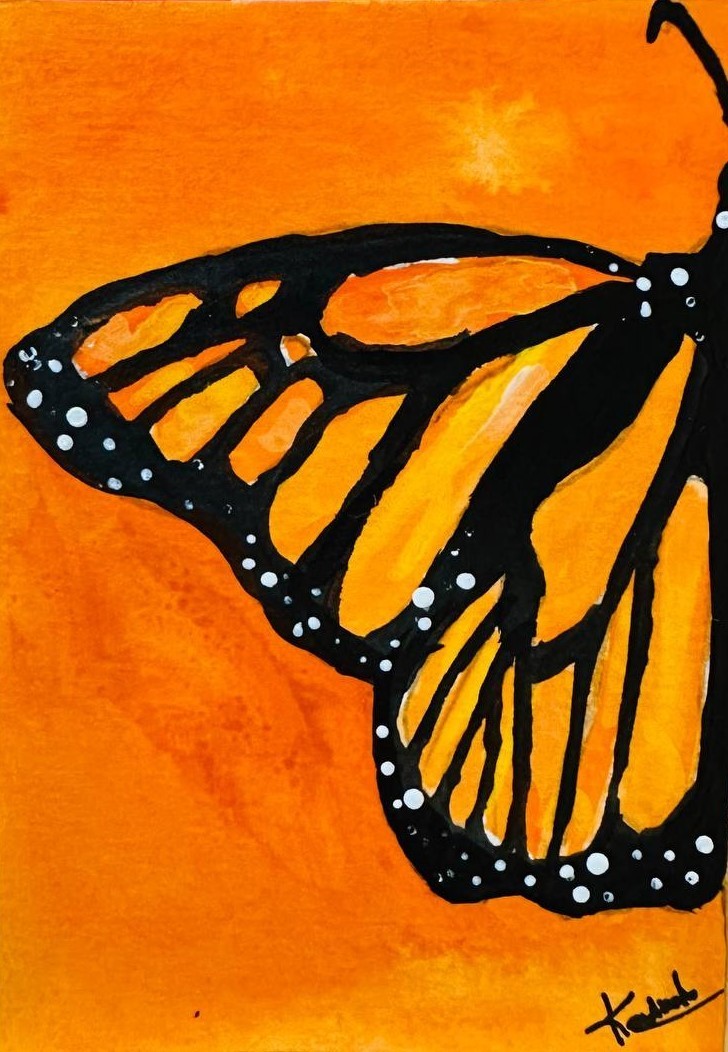 ACEO Orange Butterfly Fantasy Dreamy Original Acrylic Painting Art OOAK NEW