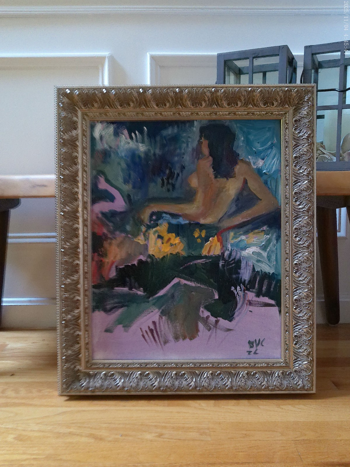 Framed Seascape Fauvist Figures Oil Painting On 16″x20″ Canvas Original Signed