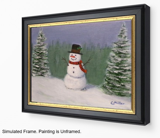 Original Painting Snowman Winter Christmas Landscape 5×7 Modern Wall Art Decor