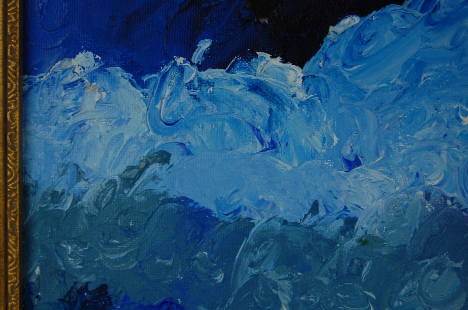 Framed Oil on Board Impressionist Abstract Blue Waves Seascape Painting 14X11