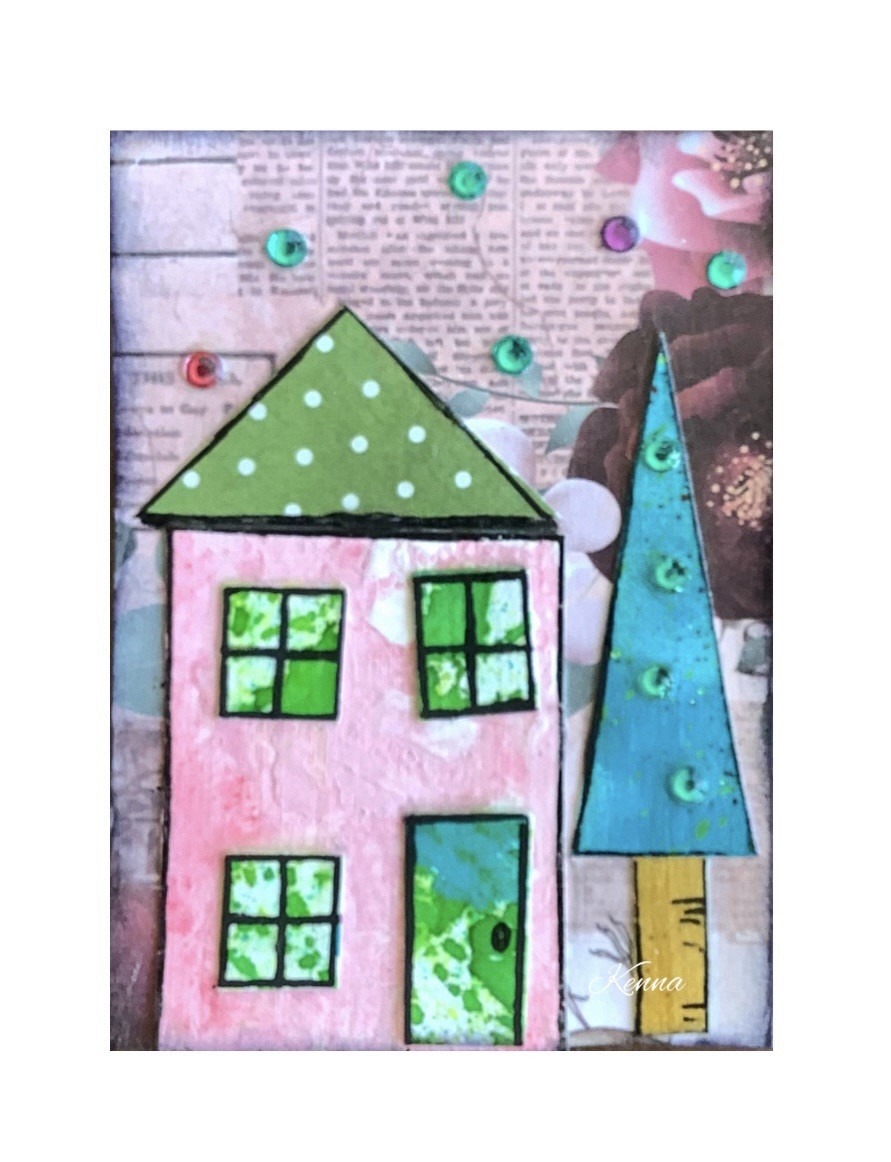 ACEO original Paper & Ink Art House By Kenna 2.5” X 3.5” Signed ÀTC
