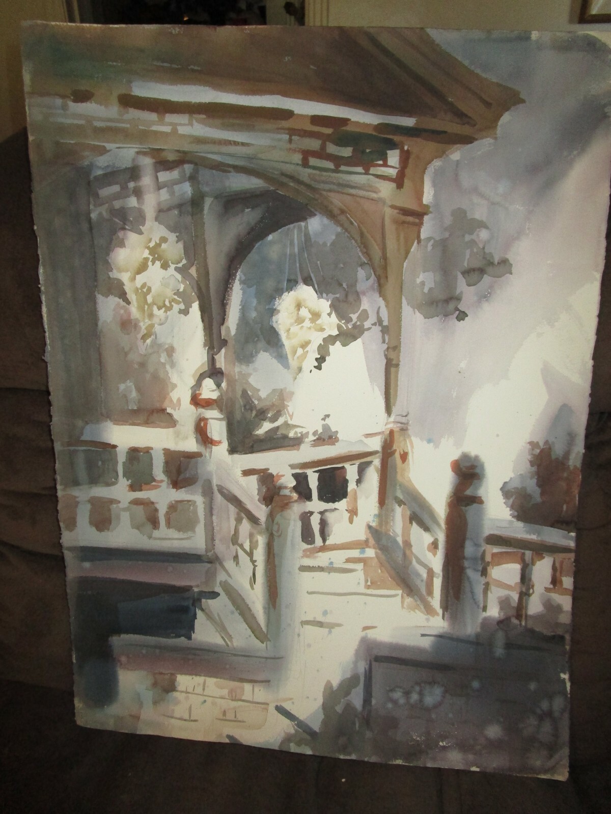 Original Watercolor Painting By Peg Humphreys, Dilapidated Porch Steps 22″x 30″