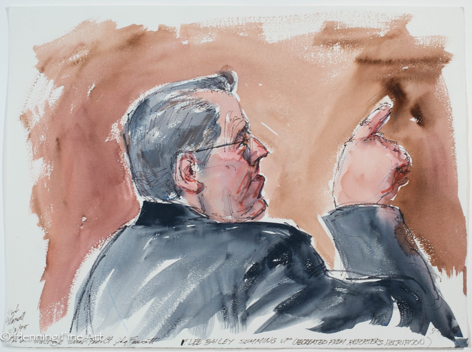 Rare Courtroom Sketch Painting F. Bailey McCorkle Hearing Judge Fawcett 15×20″