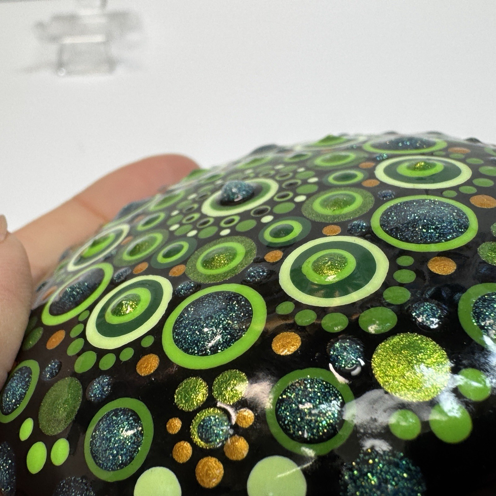 3” Emerald Oz Mandala Green – Hand Painted Handmade Stone – By JaDeL