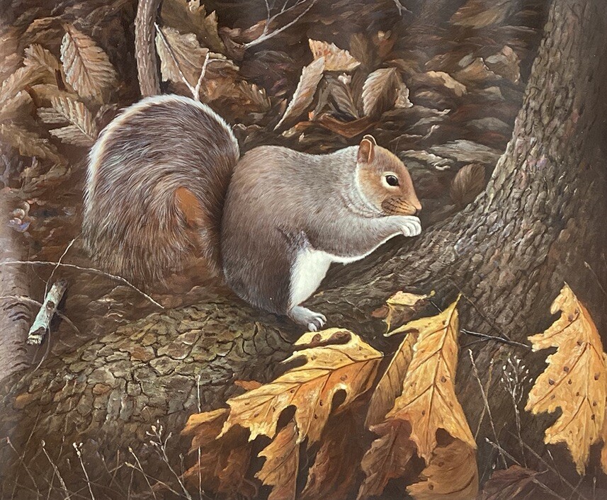24” 20” 100% Hand Painted Oil Painting on Canvas -unframed- Squirrel Acorn Fall