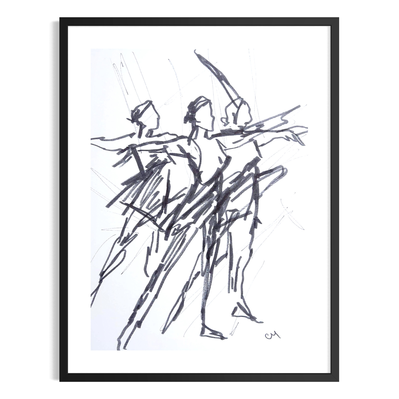 Original Minimalist 9×12 Dancers Painting Black White Abstract Wall Art