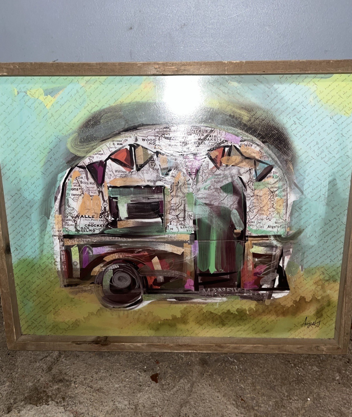 Original Authentic Painting Signed Wang Modern Abstract Oil Acrylic