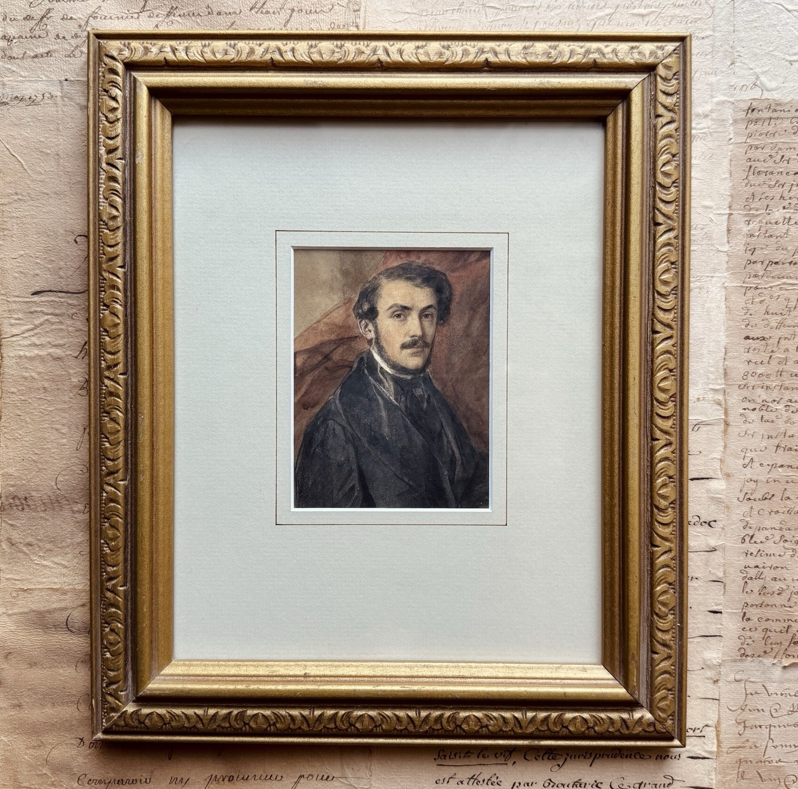 Fine Antique Miniature Watercolor Portrait of a Young Man 19th C. Romanticism