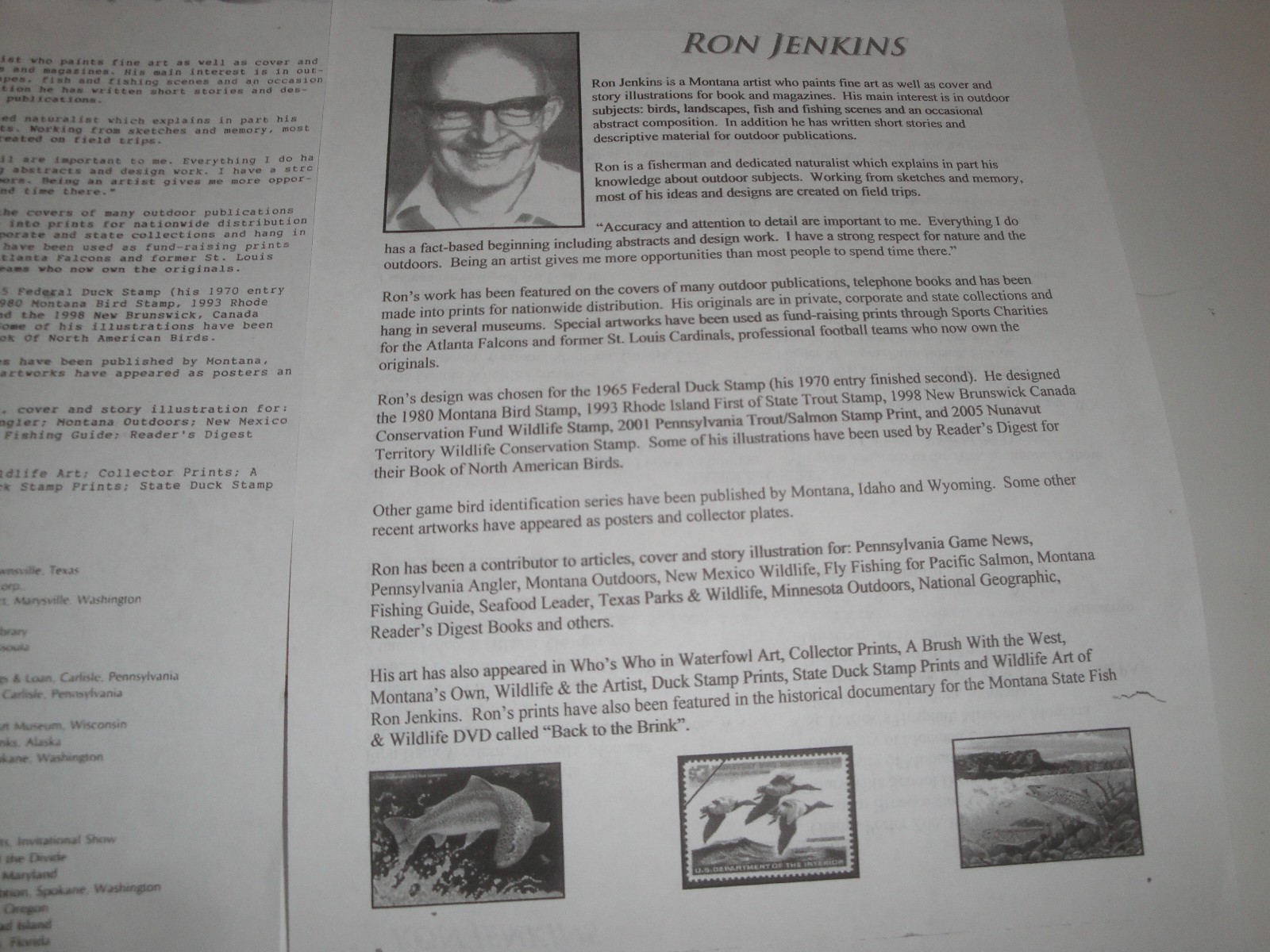 Federal Duck Stamp Winner Ron Jenkins Original Duck Stamp Entry LOOK!