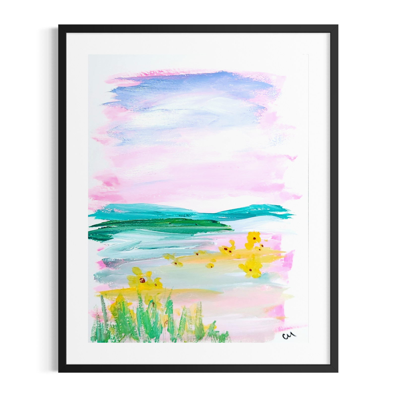 Original Abstract Landscape 9×12 Sunflowers Painting Colorful Paper Wall Art